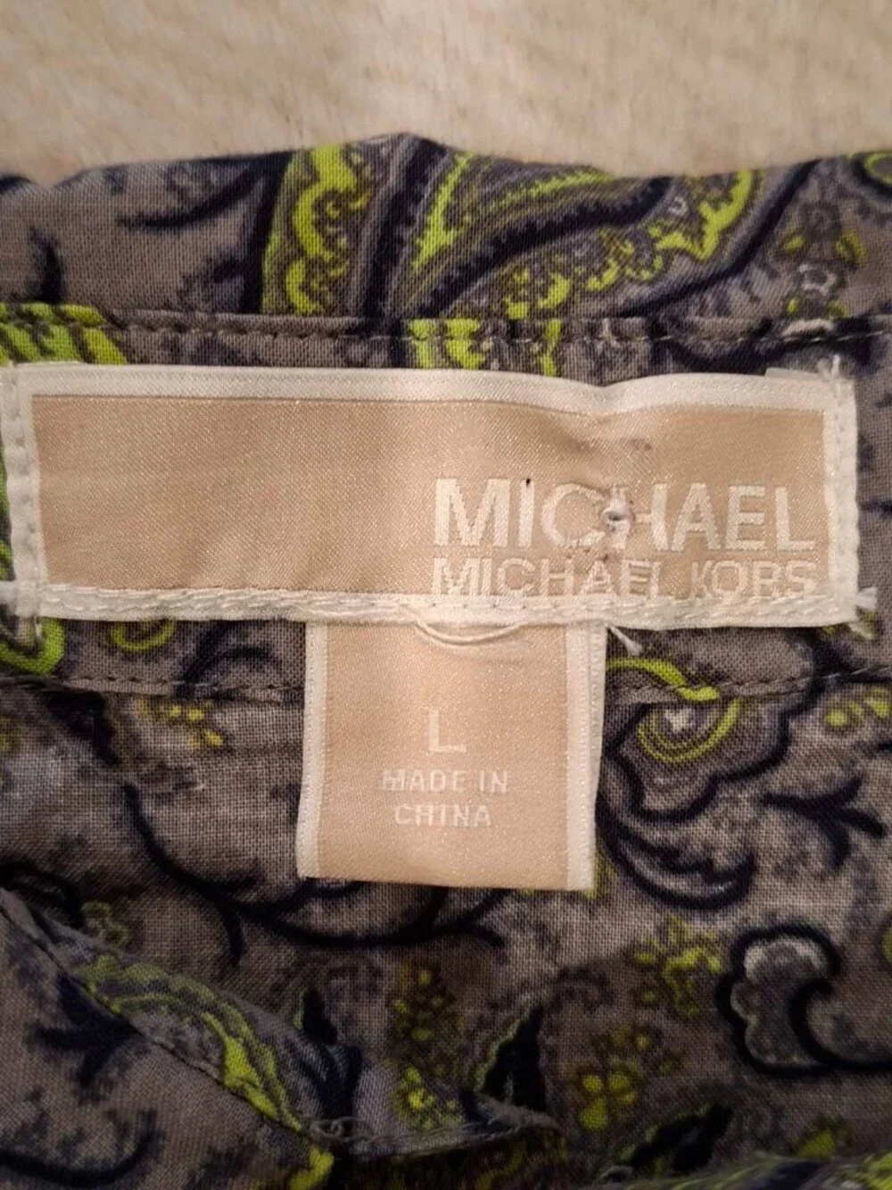 Michael Kors Gray Green Paisley 100% Cotton Button‑Up Button-Down Shirt Size L - Picture 10 of 10